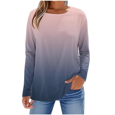 SROBPTY Womens Long Sleeve Shirts, Women's Fashion Fallow Printing Round Neck Long Sleeves T-Shirt Top Pink, XL