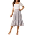 thumbnail image 2 of Unique Bargains Women's Floral Print Elastic Waist Ruffle Hem Midi Skirt, 2 of 7