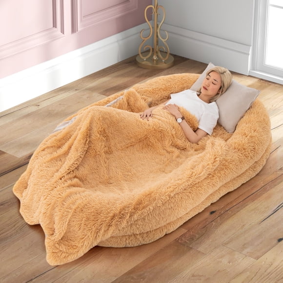 Gymax 68'' x 46'' x 10'' Human Dog Bed Orthopedic Dog Bed w/ Soft Blanket Brown