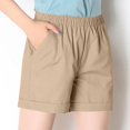 thumbnail image 1 of Ovticza Short en Lin pour Femme Décontracté Taille Élastique Confortable Short de Plage avec Cordon Kaki G, 1 of 6