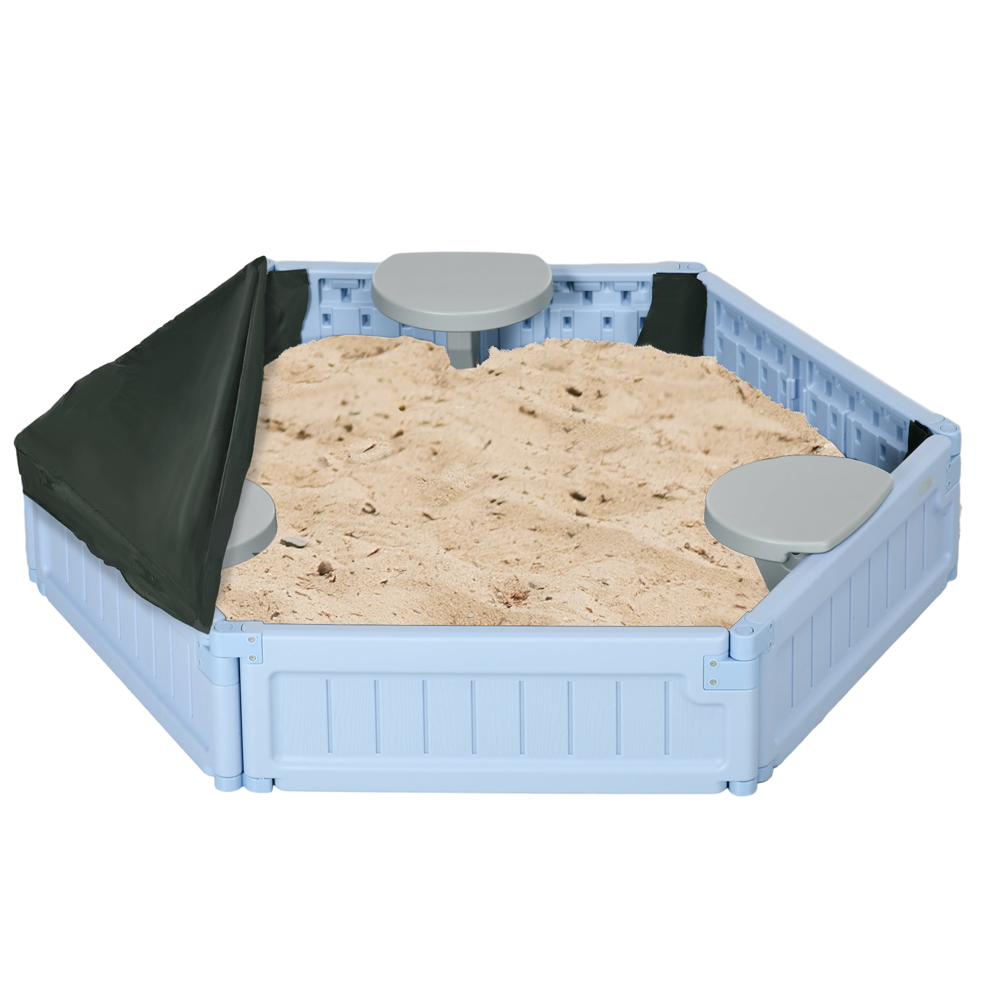Outsunny Kids Sandbox with Cover for 3-12 Years Old, Light Blue