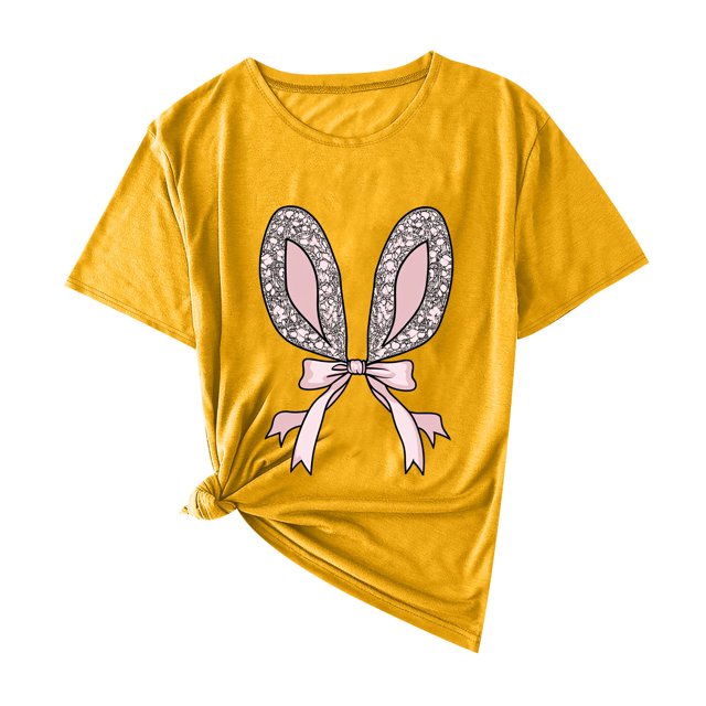 Plebaso T-Shirts Graphiques de Pâques pour Femmes à Manches Courtes, T-Shirts Imprimés pour Femmes, Décontractés, Amples, d'Extérieur, Hauts Basiques