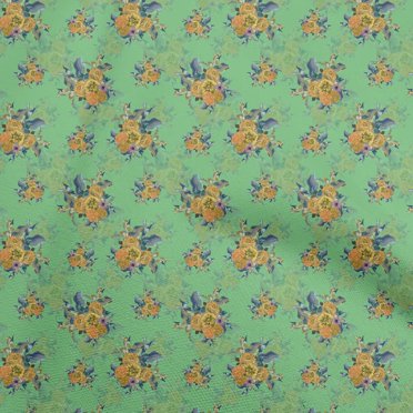 oneOone Silk Tabby Sea Green Fabric Florals Fabric For Sewing Printed Craft Fabric By The Yard 42 Inch Wide