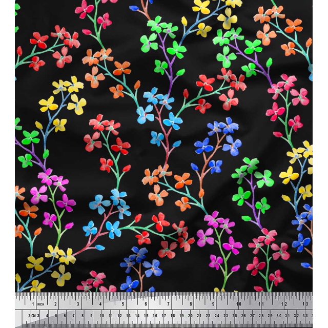 Soimoi Poly Georgette Fabric Lilac Floral Print Fabric by The Yard 42 Inch Wide
