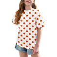 thumbnail image 3 of T-Shirts à Manches Courtes à Col Rond pour Filles Haut Tee Enfants Coton Rayé Imprimé T-Shirt Ample Orange 10-11 Ans, 3 of 8