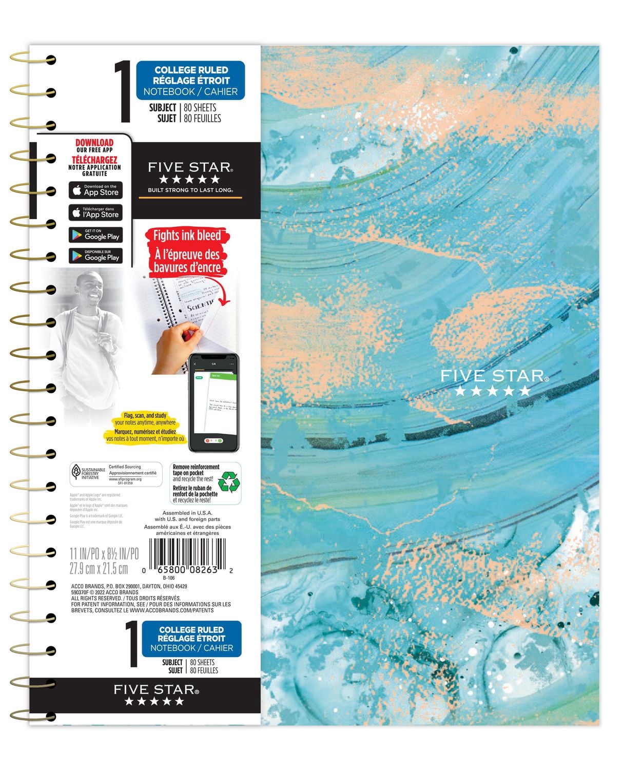Five Star® Fashion Metallic Gold 1 Subject Notebook