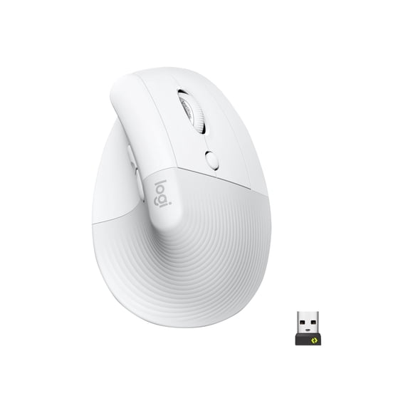 Logitech Lift Vertical Ergonomic Mouse - Vertical mouse - ergonomic - 6 buttons - wireless - Bluetooth, 2.4 GHz - Logitech Logi Bolt USB receiver - off-white