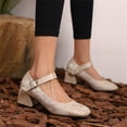 thumbnail image 2 of Kcodviy Chaussures Compensées en Cuir à Motif Floral Unies pour Femmes, Boucle, Bout Rond, Talons Épais pour Femmes, Largeur Grand, Chaussures à Talons Hauts, 2 of 8