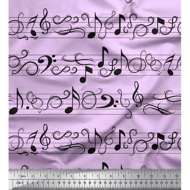 Soimoi Purple Cotton Duck Fabric Notes Musical Instrument Print Sewing Fabric Yard 42 Inch Wide
