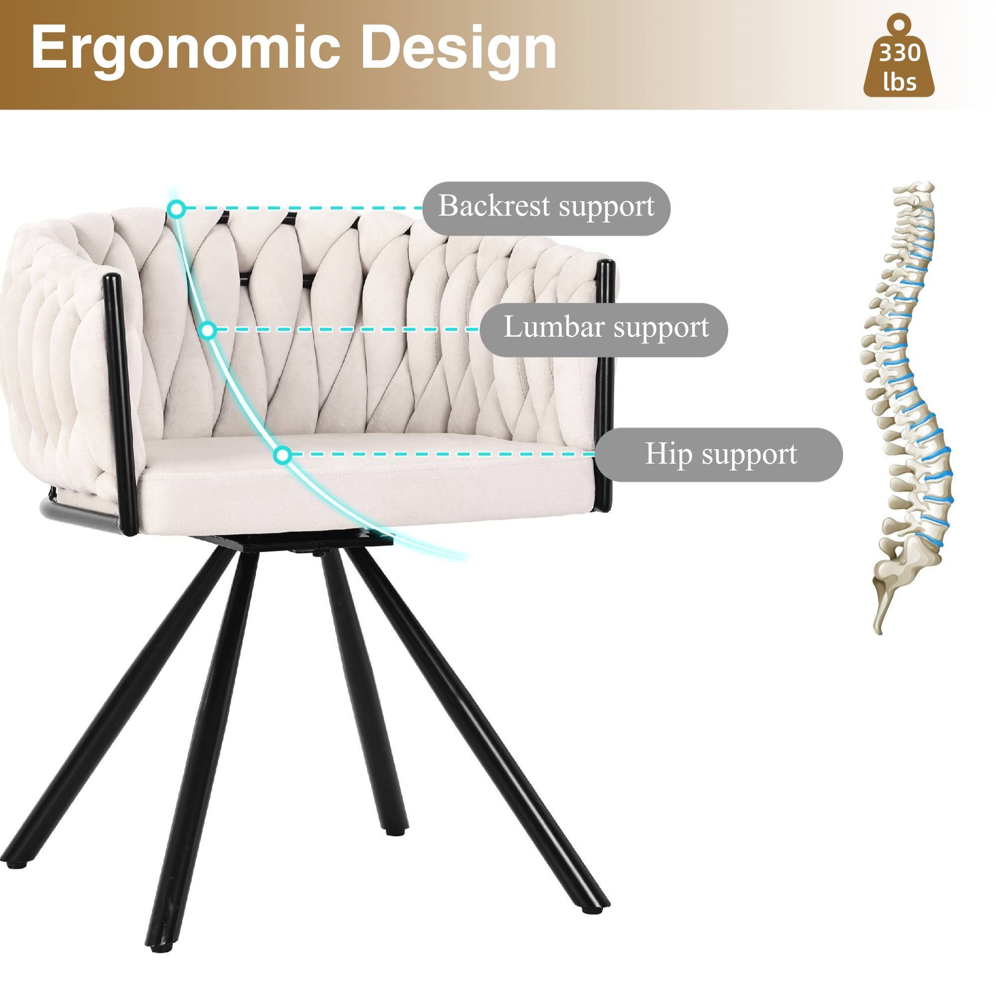 Noble House Ensemble de 4, Chaises de Salle à Manger en Velours, Chaise de Luxe Légère Capitonnée avec Quatre Pieds de Support en Métal, Fonction Pivotante à 360°, Beige
