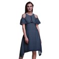 thumbnail image 1 of Bimba Robe Midi à Manches Volantées pour Femmes, Tunique Évasée à Épaules Dénudées à Imprimé Bloc - Petit, 1 of 1