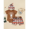 thumbnail image 2 of SUNSIOM Toddler Boy Shorts Outfit Letter Print Short Sleeve Romper with Cattle Pattern Shorts Hat Set, 2 of 6