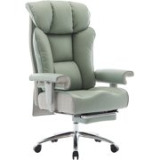Desk Office Chair Big  Back PU Leather Computer Chair  Executive Office Chair with Leg Rest and Lumbar Support  Grey Office Chair