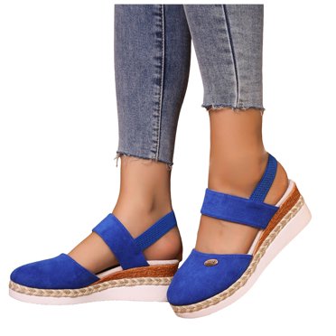 Women's Espadrilles Platform Wedge Sandals Comfortable Suede Closed Toe Chunky High Heels Slingback Shoes