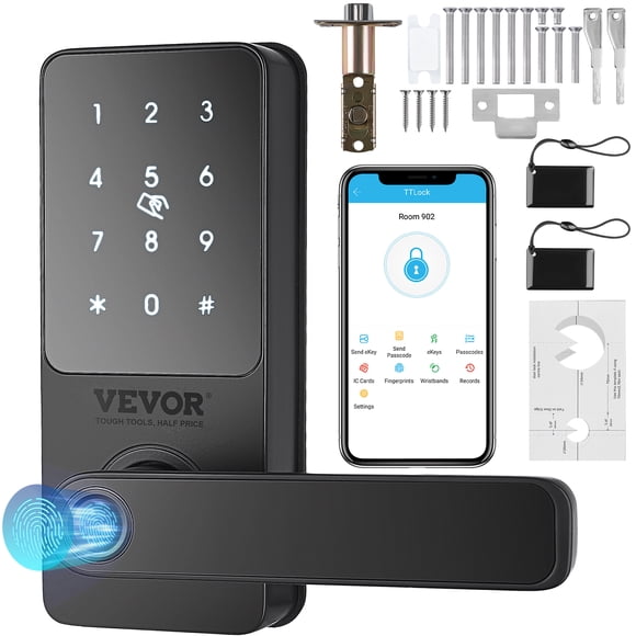 VEVOR Smart Lock, 5-in-1 Smart Door Knob, Fingerprint Deadbolt with App Control, Keyless Entry Door Lock with Handle, Bluetooth Smart Lock