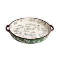 thumbnail image 1 of Double-Handled Round Baking Pan Hand-Painted Cherry Blossoms Beaded Edge for Baking Desserts Pizza, 1 of 11