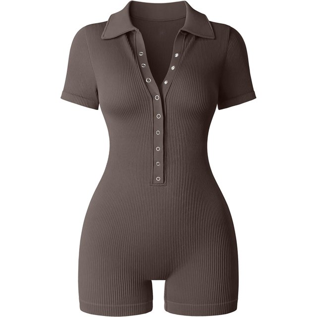 YTDSCS Combinaisons pour Femmes Yoga Col en V Justaucorps Côtelé Sport Extensible pour l'Été S-TG
