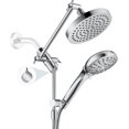 thumbnail image 1 of BRIGHT SHOWERS Rain Shower Head with Handheld Spray Built-in Power Wash, High Pressure Dual Shower Head with Height Adjustable Extension Arm, 3-Way Diverter, 9 Settings Handheld, 69” Long Hose, Chrome, 1 of 5