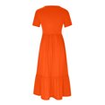 thumbnail image 4 of Penkiiy Robe Maxi Évasée d'Été Décontractée pour Femme à Manches Courtes et Col Ras du Cou, Fluide, Asymétrique, à Étages, Robe de Plage avec Poches, TG, Orange, 4 of 8