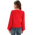 thumbnail image 4 of Women Solid Cropped Cardigan Sweater Lantern Sleeve Ruffle Lapel Collar Button Down Knit Outerwear Green M, 4 of 4