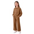 thumbnail image 2 of EGNMCR Long Sleeve Turndown Collar Set Children's Solid Color Long Sleeve Turn-Down Collar Button-Up Top With Elastic Waist And Pockets And Pants Set Girl polyester set, 2 of 8