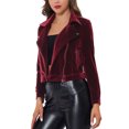 thumbnail image 4 of INSPIRE CHIC Veste de Moto Courte en Velours pour Femme à Revers Cranté avec Fermeture Éclair m Rouge Vin, 4 of 5