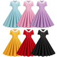 thumbnail image 5 of Robes Grande Taille Commerce Extérieur Col en V Manches Courtes Rétro Double Boutonnage Bouton Robe d'Été Violette S, 5 of 5