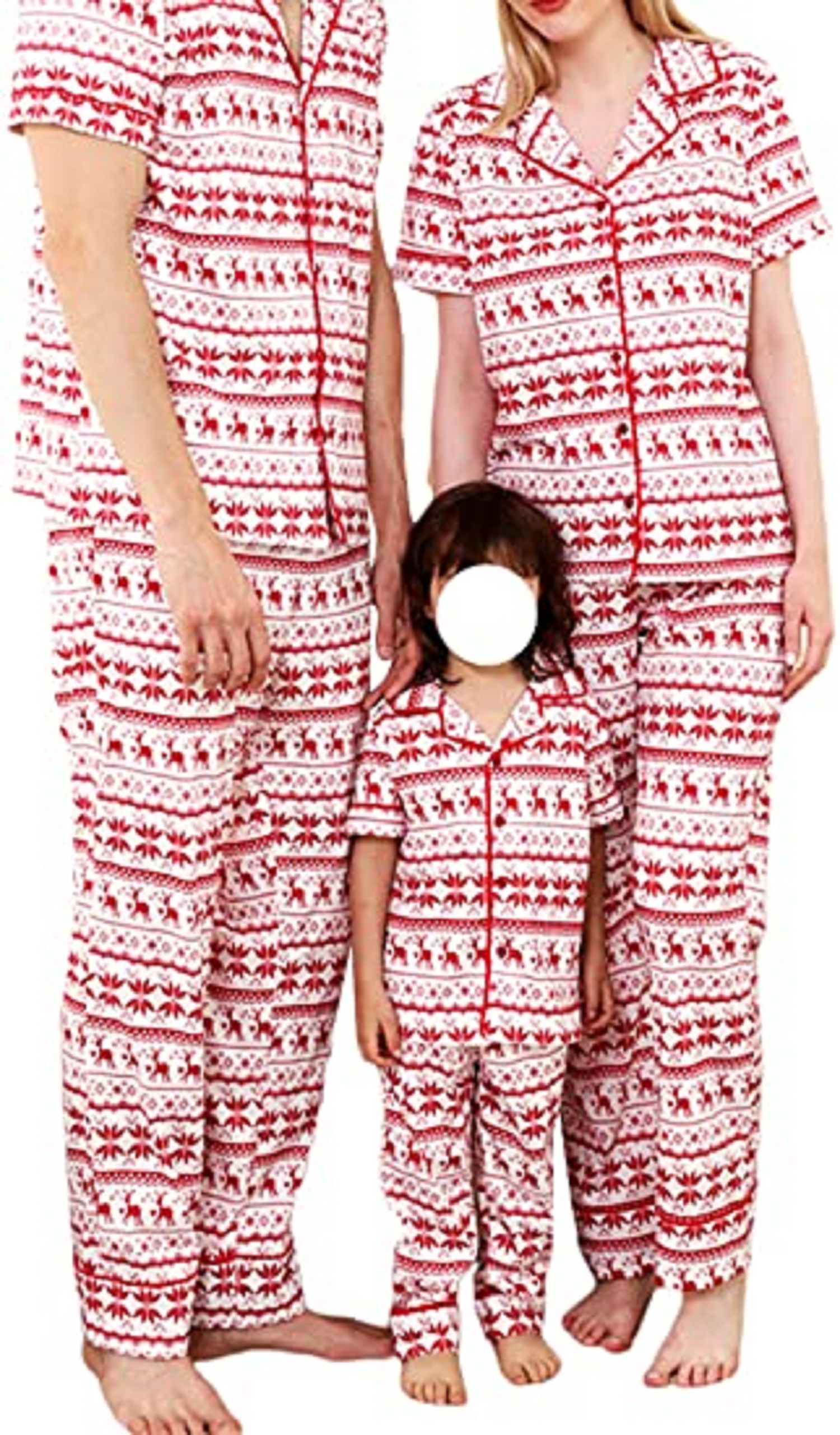 Matching Family Christmas Pajamas Set Deer Snowflake Print Lapel Neck Button-Front Pajamas Matching Couples,Kids,Adults