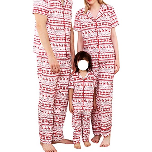 Matching Family Christmas Pajamas Set Deer Snowflake Print Lapel Neck Button-Front Pajamas Matching Couples,Kids,Adults