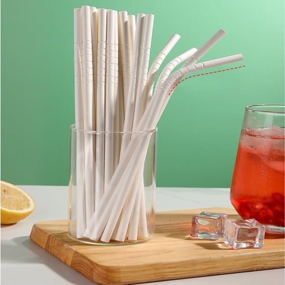 Paper Straws 50 Pack - Disposable Individually Wrapped Drinking Straws White Eco-Friendly Bendable Elbow Paper Straws for Maternity, Baby, , Home, Party Use