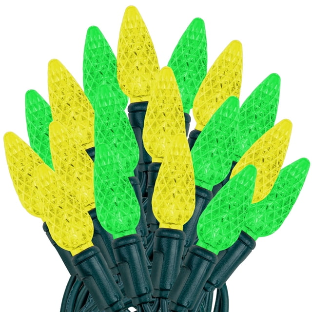Novelty Lights 24FT 70 LED C6 Christmas String Lights, Green & Yellow