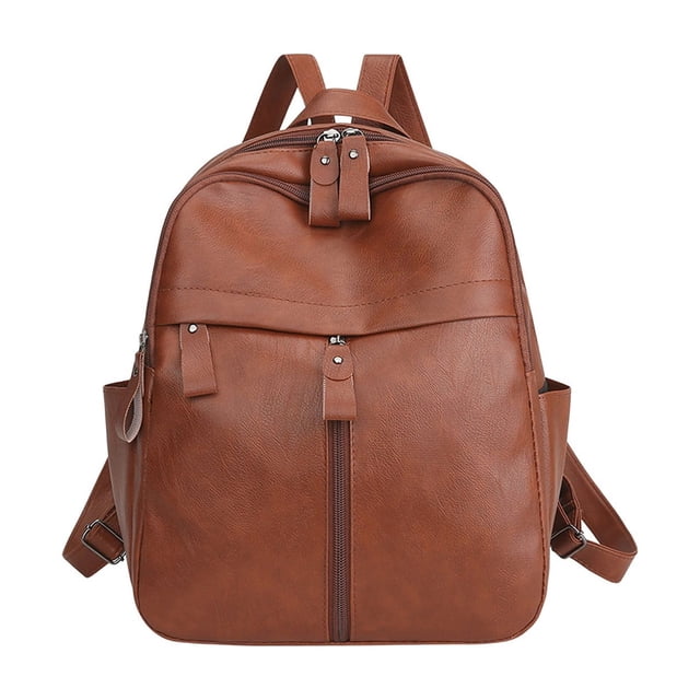 Sac à Dos en Cuir Brun, Matériau Durable avec Multiples Compartiments, Bretelles Ajustables, pour l'École, le Travail et les Voyages