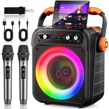 JYX Machine de Karaoké pour Adulte, Haut-Parleur Sans Fil avec Lumière RVB pour Fête, Haut-Parleur Portable pour Chanter à la Maison avec 2 Microphones