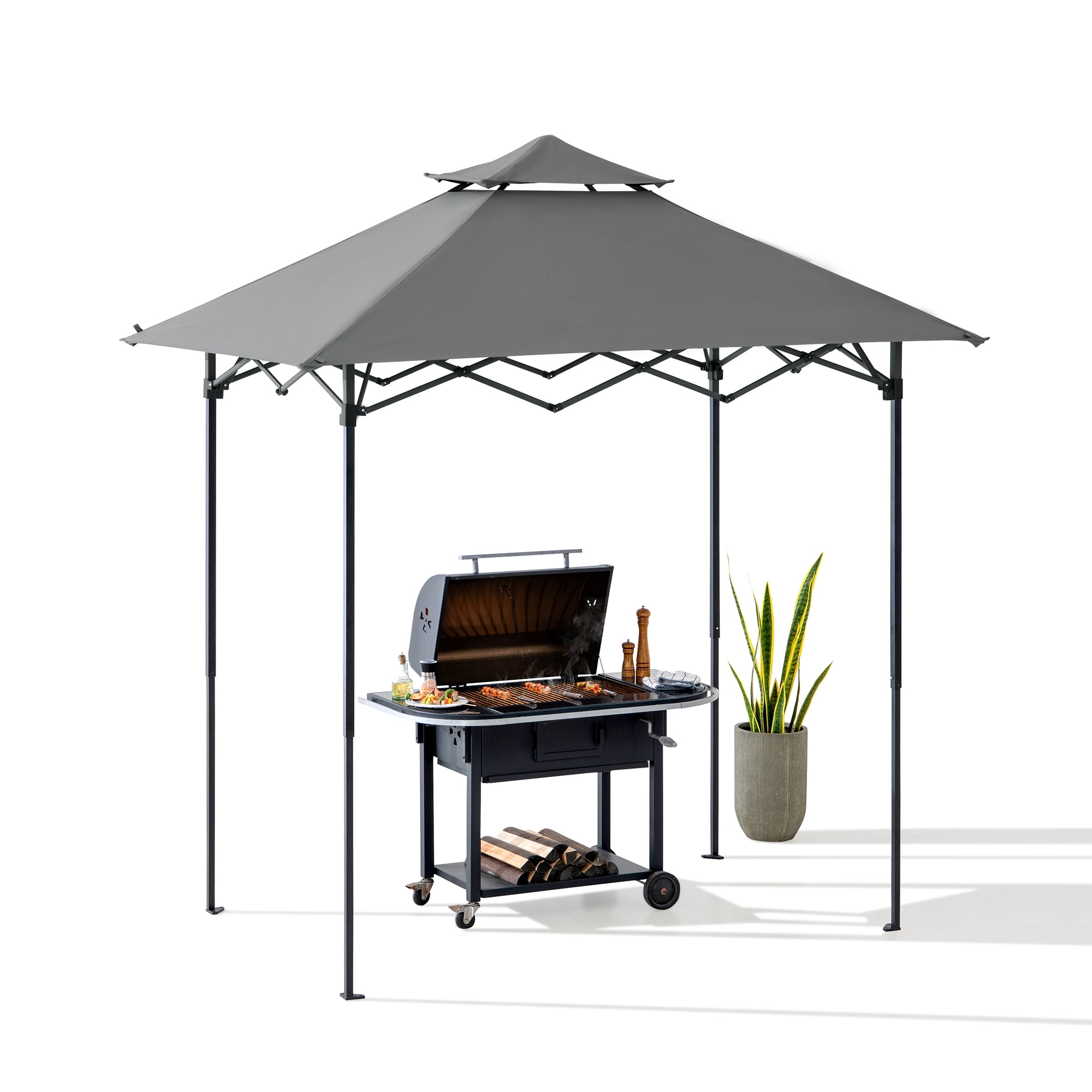 Sunjoy Gazebo Pour Barbecue 8 x 5 Pi, Gazebo Extérieur À Deux Niveaux, Hauteur Du Plafond Réglable, Pour Barbecue, Pique-Niques, Événements En Plein Air, Gris