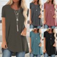 thumbnail image 1 of Mode Femme Grande Taille Col Rond Manches Courtes T-Shirt Long Blouse, Été Grande Taille Tops Amples pour Femmes en Solde, 1 of 5