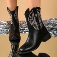 thumbnail image 3 of Cowboy Boots for Women Classic Embroidered Leather Round Toe Wide Mid Calf Cowgirl Boots Casual Winter Fall Slip on Riding Short Booties with Back Zipper, 3 of 7