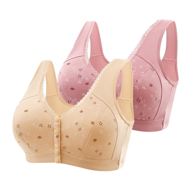 AherBiu 2pc Plus Size Bras for Seniors Women Front Closure Full Coverage Bralette Comfort High Support Everyday Bras