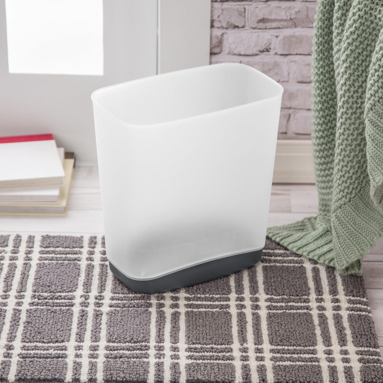 Sterilite 12.5 LRectangular Slim Wastebasket, Trash Can with Modern Aesthetic, Ideal for Small Spaces, Grey