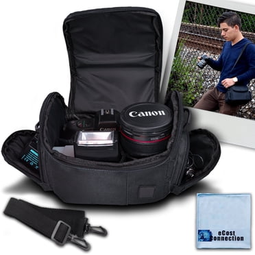 eCostConnection Sac d'Équipement pour Appareil Photo Moyen Doux Rembourré pour Nikon, Canon, Sony, Olympus, avec Chiffon en Microfibre, Noir, 1 Pce