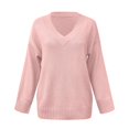 thumbnail image 5 of Kcodviy Chandails de Plage Décontractés Amples Unis pour Femmes Couleur Manches Longues Chandails en V pour Femmes Plus Chandail à Col Rond, 5 of 5