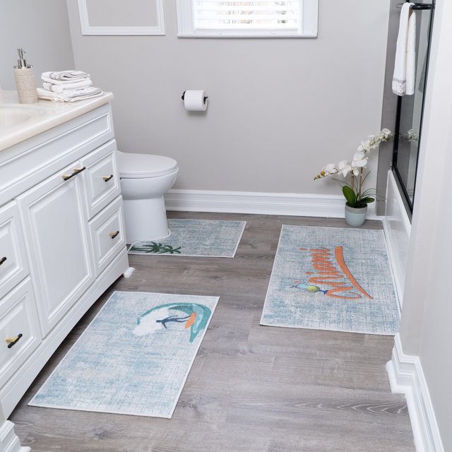 the US States Design 3 Piece Bathroom Rugs Set - Non-Slip Ultra Thin Bath Rugs for Bathroom Floor - Washable Cotton Bathroom Mats Set