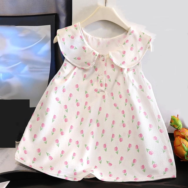 Économies d'Été! Robe d'Été pour Enfants, Robes Décontractées pour Filles en Liquidation, Robe Sans Manches à Col Rond pour Enfants, Robe d'Été Décontractée à Col de Poupée