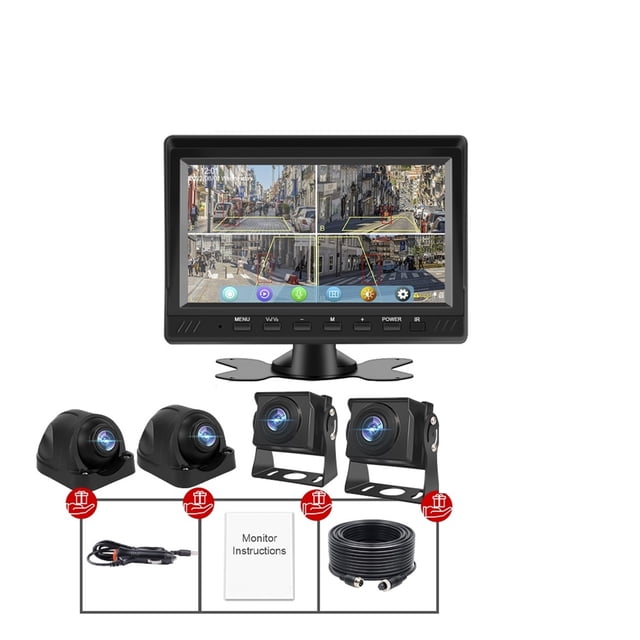 7" AHD 4CH Truck Monitor BSD Recording DVR 1080P Car Rear View Camera Vehicle IPS Touch Screen Right Outside Speaker ,Clear Images