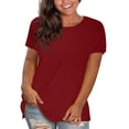 thumbnail image 2 of WTXUE T-Shirts à Manches Courtes, Chandails à Col Rond pour Femmes Chandails en Coton Chandails Amples T-Shirts Hauts Amples Unis / Décontractés pour Femmes Rouge TG, 2 of 8