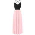 thumbnail image 3 of Fridja Womens Splicing O-Nack Casual Sling Backless Solid Halter Mid-Calf Dress, 3 of 4
