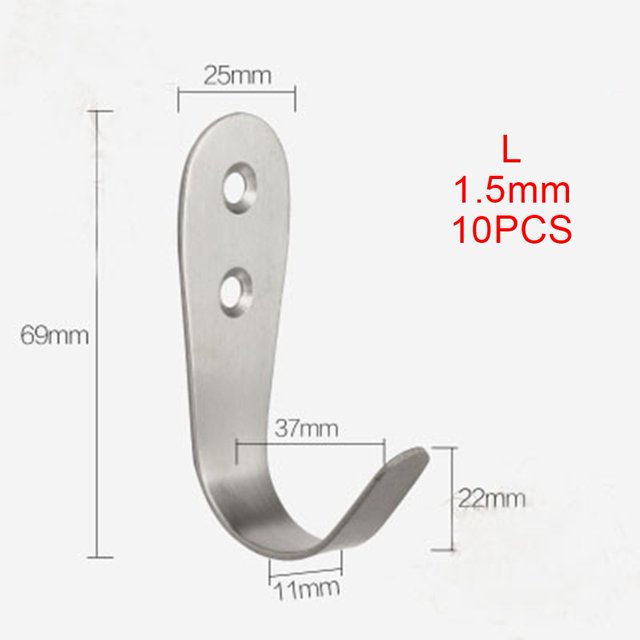 10XSolid Stainless Steel Wall Mount Single Hook Heavy Duty Rustproof Coat Hanger