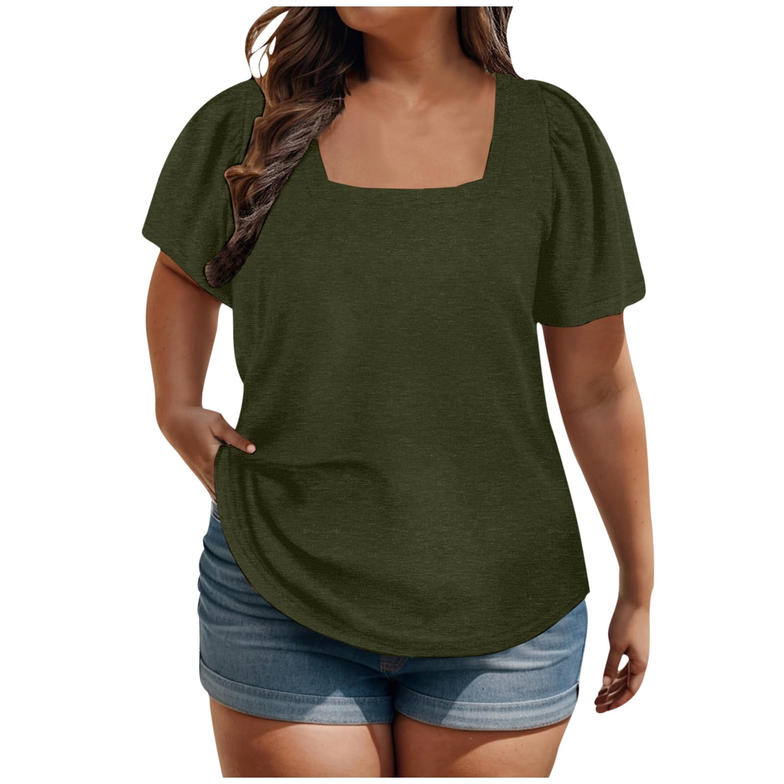 Yuyuzo Hauts Grande Taille pour Femmes Manches Courtes Col Rond Tunique Basique Haut Décontracté d'Été Ample Confortable Chemises