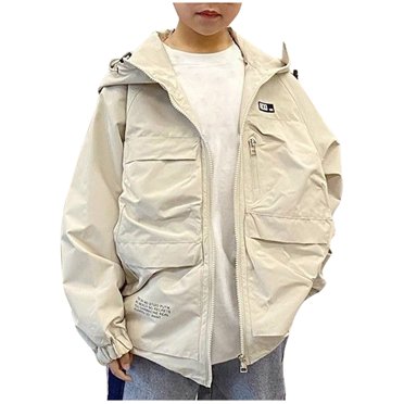 Zwiiyzr 6-14Y Boys Rain Jacket Waterproof Hooded Raincoat Lightweight Windbreakers for Kids Outerwear Black