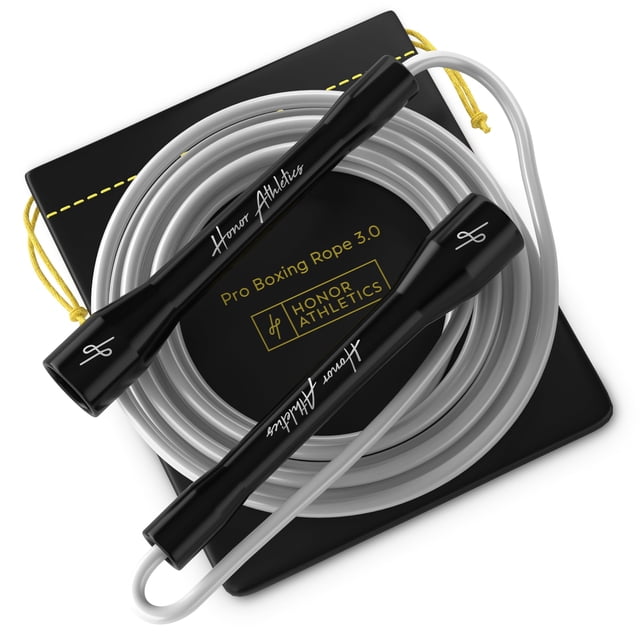 Honor Athletics | Pro Boxing Rope 3.0 | 5.3mm Jump Rope Indoor/Outdoor Adjustable For Boxing | Ultra-Durable, Non-Kinking TPU-PVC blend (White Handles / Black Rope)