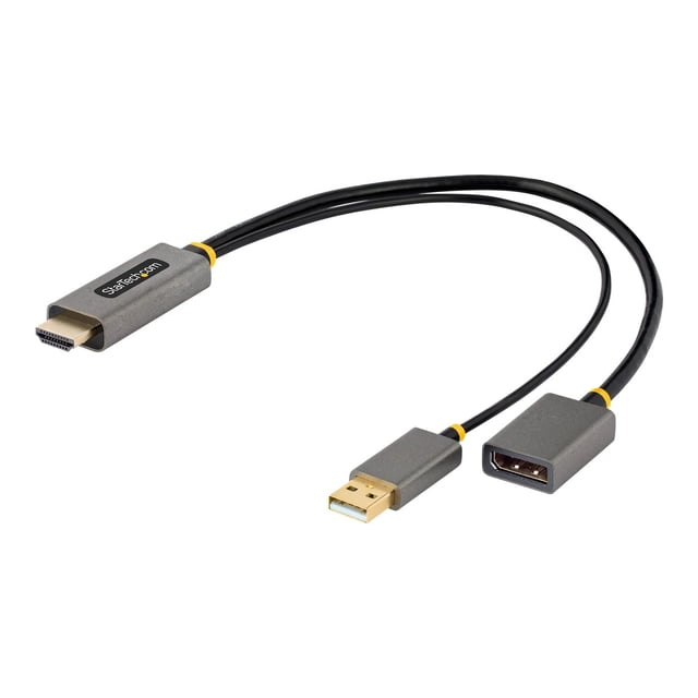 StarTech.com 1 Pieds (30cm) HDMI to DisplayPort Adapter, Active 4K 60Hz HDMI Source to DP Monitor Adapter Cable, USB Bus Powered, HDMI 2.0 to DisplayPort Converter for Laptops/PC - Supports HDR and Ultrawide Displays (128-HDMI-DISPLAYPORT) - Câble Adaptateur - HDMI, USB (Alimentation Uniquement) Mâle vers DisplayPort Femelle - 1 Pi - Gris, Noir - Actif, 4K60Hz (3840 x 2160) support
